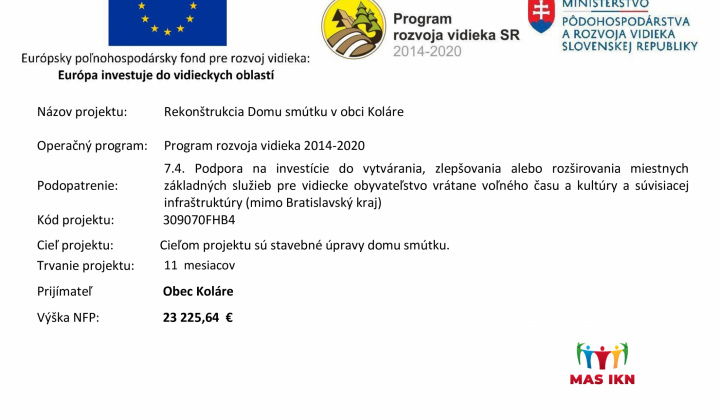 Rekonštrukcia Domu smútku v obci Koláre 